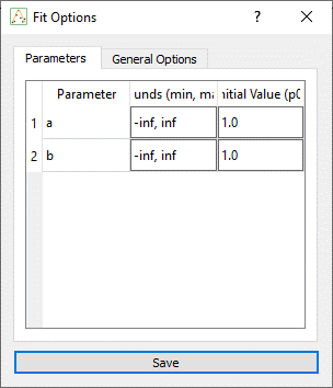 Parameters table